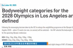 洛杉矶奥运会举重级别确定，男、女各6个小项，产生12枚金牌